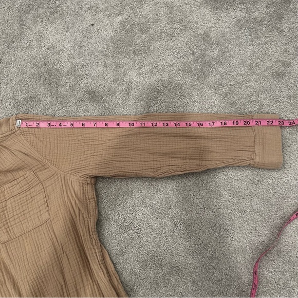 GAP Cotton Popover Shirt Long Sleeve V- Neck Blouse Women’s Sz L Khaki - Picture 7 of 7